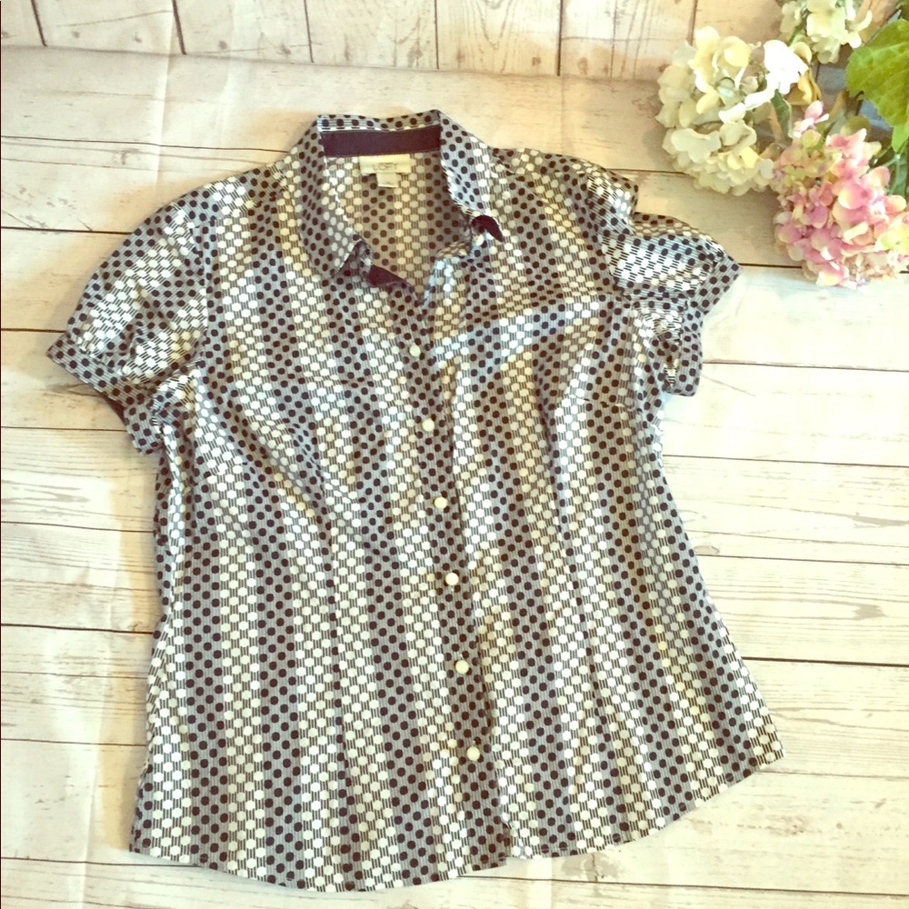 Ann Taylor LOFT Black & White Polka Dot Button Top
